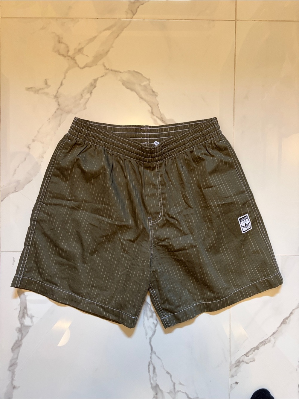 Adidas Pinstripe Olive Men’s Drawstring Shorts